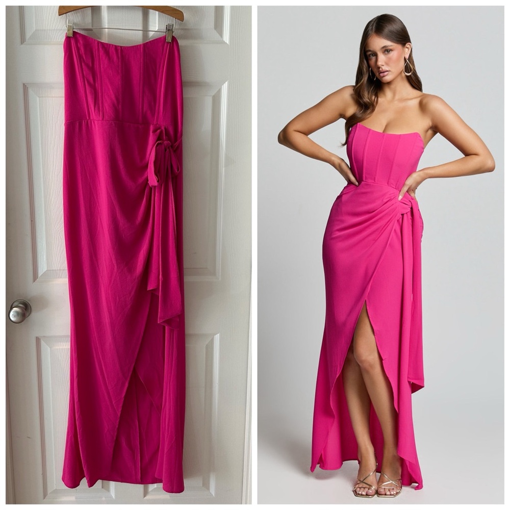 Showpo Pink Abigail Bodice Drapey Tie Dress Wedding Guest Formal Prom